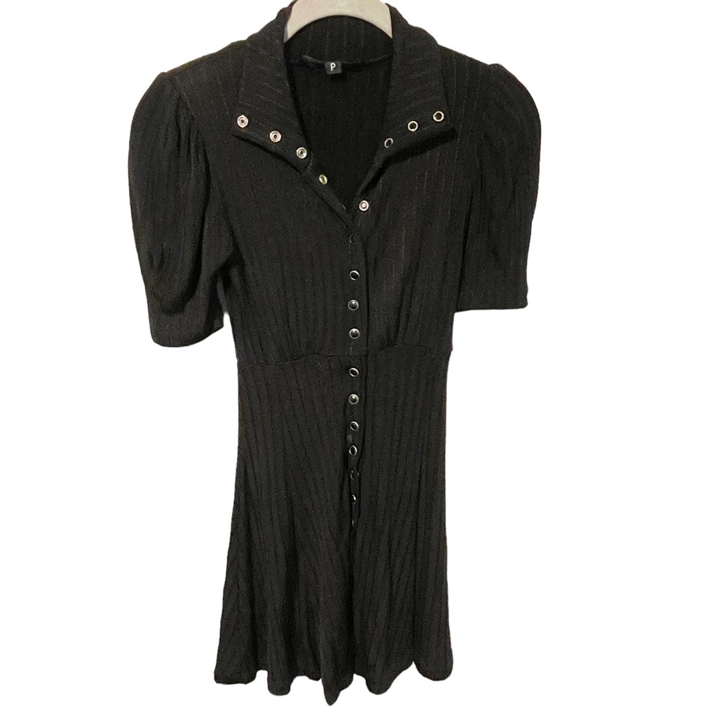 Betsey Johnson‎ Vintage Size Small Black Pleated Full Button Skater Goth Dress